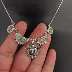 Chai Heart Necklace Filigree Silver Bib Folk Ethnic Judaica Life In Hebrew Gift