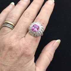 Vintage Signed LL 925 Sterling Silver Pink Topaz Cubic Zirconia Ring sz 7