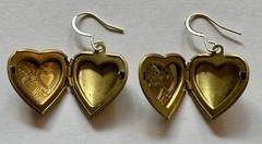 Vintage heart locket double heart etched design brass charm 1″ earrings