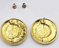 Geometric Mismatch Metal Cream Enamel Gold Tone Round Career Pierced Earrings