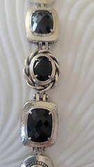 Brighton Silver Plated Black Glass Panel Link Bracelet, Adjustable Statement Cuf