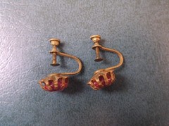 Antique Pink Earrings Screwback Prong Set Stones approx. 1/2 inch diameter
