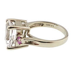 Classic 14k Solid White Gold Natural Sky-Blue Topaz and Pink Sapphire Ring 4.25