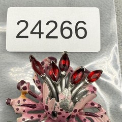 Vintage Pot Metal Brooch Pink Silver Tone Enamel Flower