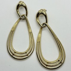 Vtg Goldtone Teardrop Triple Hoop Statement Dangle Earrings Post