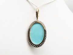 MALAKAN $7000 15ct Turquoise VS G Diamond 18k 19k Yellow Gold HALO Pendant 10g