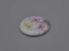 Victorian Purple Iris Flower Cameo Cabochon 30x24mm Oval Hand Painted Porcelain