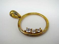 Vintage Gold Tone Open Circle Pendant with 3-Stone Crystal Accent Slide Charm