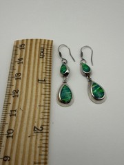Vintage Stamped Mexico 950 Silver Created Fire Opal Drop Earrings
