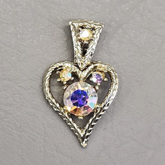 Vtg Heart Pendant Dangle AB Rhinestone Gold Tone 1 5/8″
