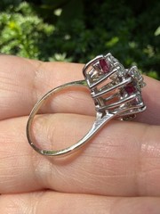 VINTAGE 14K WHITE GOLD RUBIES DIAMONDS CLUSTER SPRAY COCKTAIL RING STATEMENT