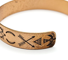 Copper Native American Inspired Symbols Thunderbird Arrows Sun Cuff Bracelet