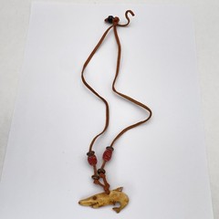 Boho Bone Shark Fish Pendant Necklace Brown Leather Wood Beads Statement Toggle