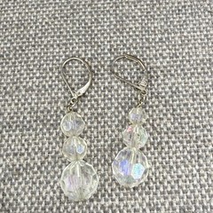 Vintage Necklace Earrings Jewelry Set AB Acrylic Beads Dangle Pierced Earrings