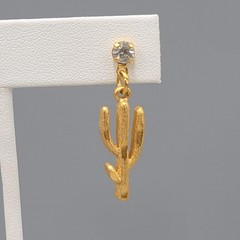 Vintage Saguaro Cactus Pierced Earrings Gold tone Dangle 1.25 in