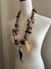 Vtg Polished Horn Fish Pendant Chunky Statement Necklace.See pics.