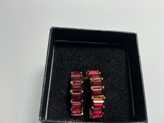 VINTAGE CHRISTIAN DIOR RUBY STONE HALF HOOP GOLD TONE PIERCED EARRINGS