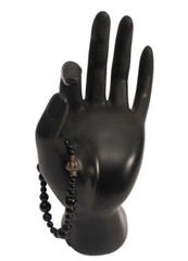 Black Onyx Bead Bracelet 7 Inches Stretchy with Boho Charm Vintage