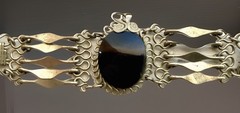 Vintage Boho Silver Alloy & Onyx Artisan Hand Created Bracelet, 6-3/4″ Long