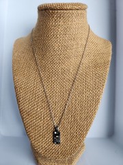 Vintage Mosaic Abalone Inset Rectangular Pendant & 18″Chain Necklace .925 Silver