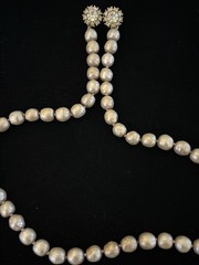 Judith McCann 40s Signed NY 58 Shuvon Pearl Necklace Dual-Hook Clasp CRYSTAL VTG