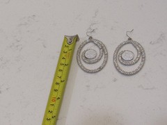 Silver Tone Dangle Drop Circle Earrings Oval Rhinestones Party Retro Elegant