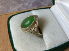 RARE Vintage Metal Ring Size 7 old antique Jewelry Signet Nephritis filigree