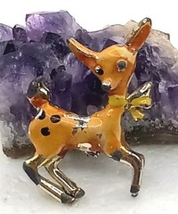 Vintage Mid Century Enamel DEER Brooch, Reindeer Scatter Pin 1940s To The 1960s
