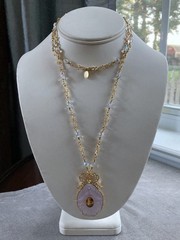 Vintage Kirks Folly Moonglow Portrait Pendant, AB Crystal Necklace, 32″, Retired
