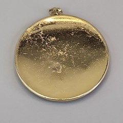 Vintage Damascene Pendant Flowers Birds Round Domed Black Gold Tone 2″