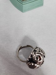 Western Germany Large Topaz Glass Rhinestone Ring Art Nouveau Silver-toned Adj.
