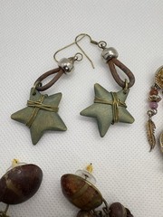 Vintage Lot of 4 Boho Statement Earrings Mixed Materials Wood Metal Beads Star