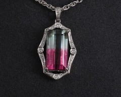 Fine 12.23ct Natural Watermelon Tourmaline & 0.24ct Diamond Platinum Necklace