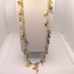 Kirks Folly Charm Necklace Angels Rings Hearts Frog Cat Alligator Crystals RARE