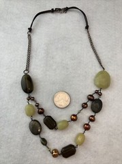 Peyote Bird Pearl Leather Stone 2 Strand 925 Sterling Silver 20” Necklace 60g