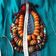3 old Handcrafted Berber Necklace resin Bead Amber Color Artisan Jewelry Morocco