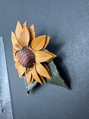 Vintage Leather Sunflower Brooch Pin J20a