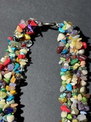 Vintage Hand Knotted Multi Gemstone 3 Strand Chip Bead Necklace 18”