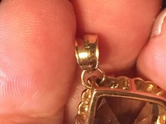 VINTAGE 14K YELLOW GOLD LARGE CUSHION CUT SMOKY QUARTZ PENDANT CHARM NECKLACE