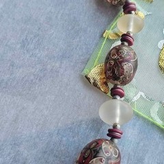 Vintage Burgundy and Frosted Glass Beaded Necklace