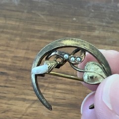 Antique Edwardian Crescent Moon Seed Pearl Pin Pendant Gold Filled