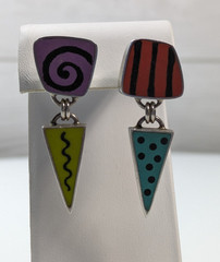 Susan Dyer Sterling Silver & Polymer Clay Artisan Swirl Pierced Earrings 1 5/8″