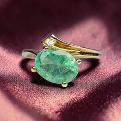 10K Gold Natural Colombian Emerald & Diamond Ring Size 8 -1cttw Bypass Ring 2.2g