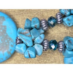 Vintage 24″ Chunky Turquoise Statement Necklace Boho 1.5″ Large Blue Pendant