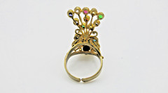 Multi color stones Peacock Gold Ring Vintage Brass Free Size Amulet charm Rare