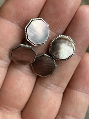 Iridescent MOP Mother of Pearl Octagonal Silver Tone Antique Edwardian CuffLinks