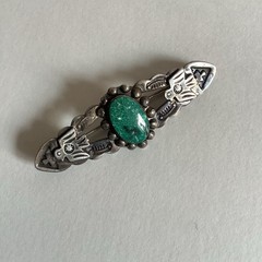 Vintage Fred Harvey Era Green Turquoise Sterling Thunderbird Concho Brooch Pin