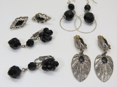 Vintage Jewelry Lot Black Faceted Glass Crystals Rhinestones Cabochon + D2106