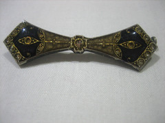 ANTIQUE ART DECO ENAMEL RHINESTONE TROMBONE CLASP BAR BROOCH UNSIGNED