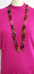 PREMIER DESIGN women necklace acrylic and metal links brown leopard 40” long